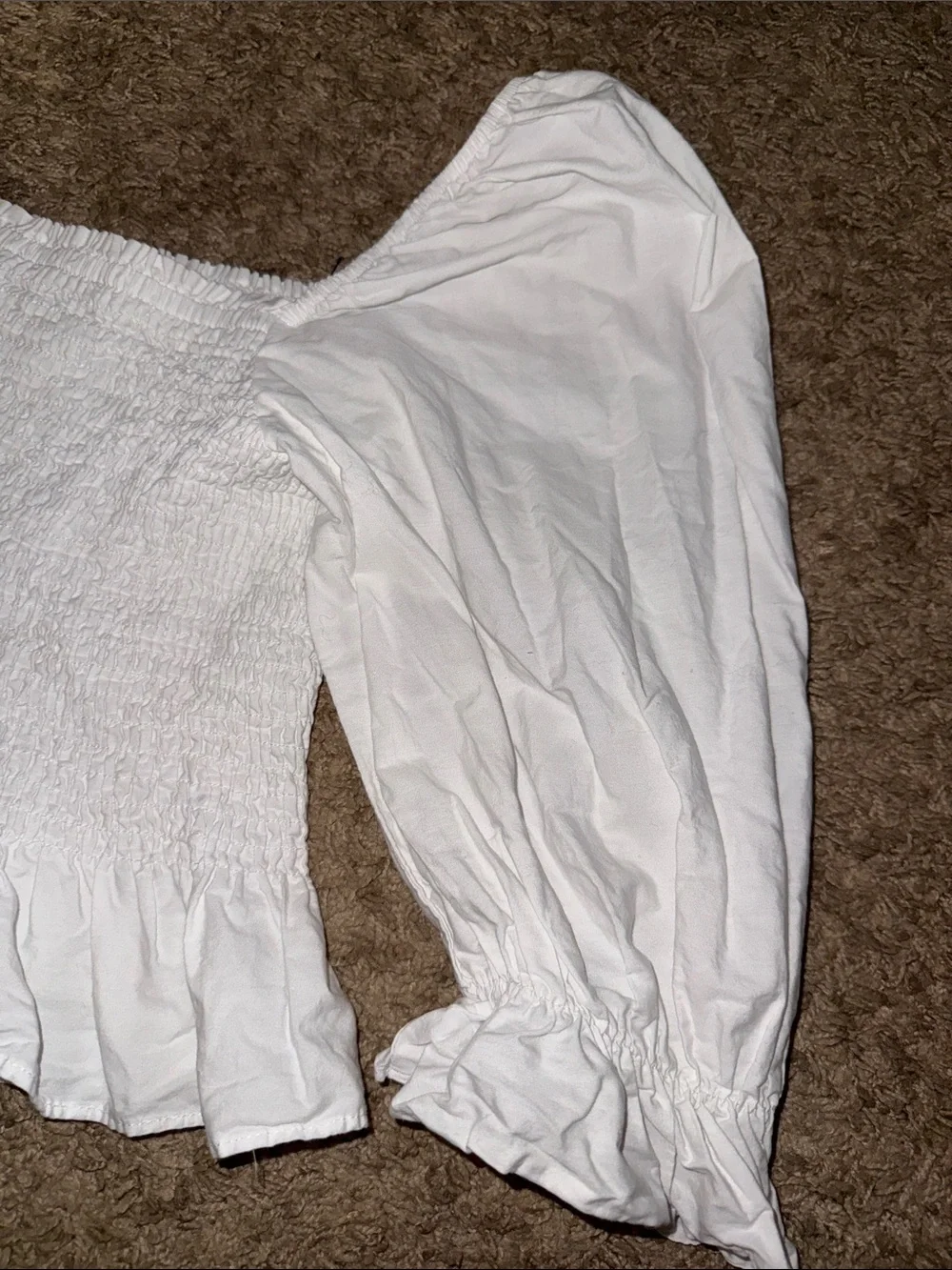 Zara White Smocked Square-Neck Puff Sleeve Top